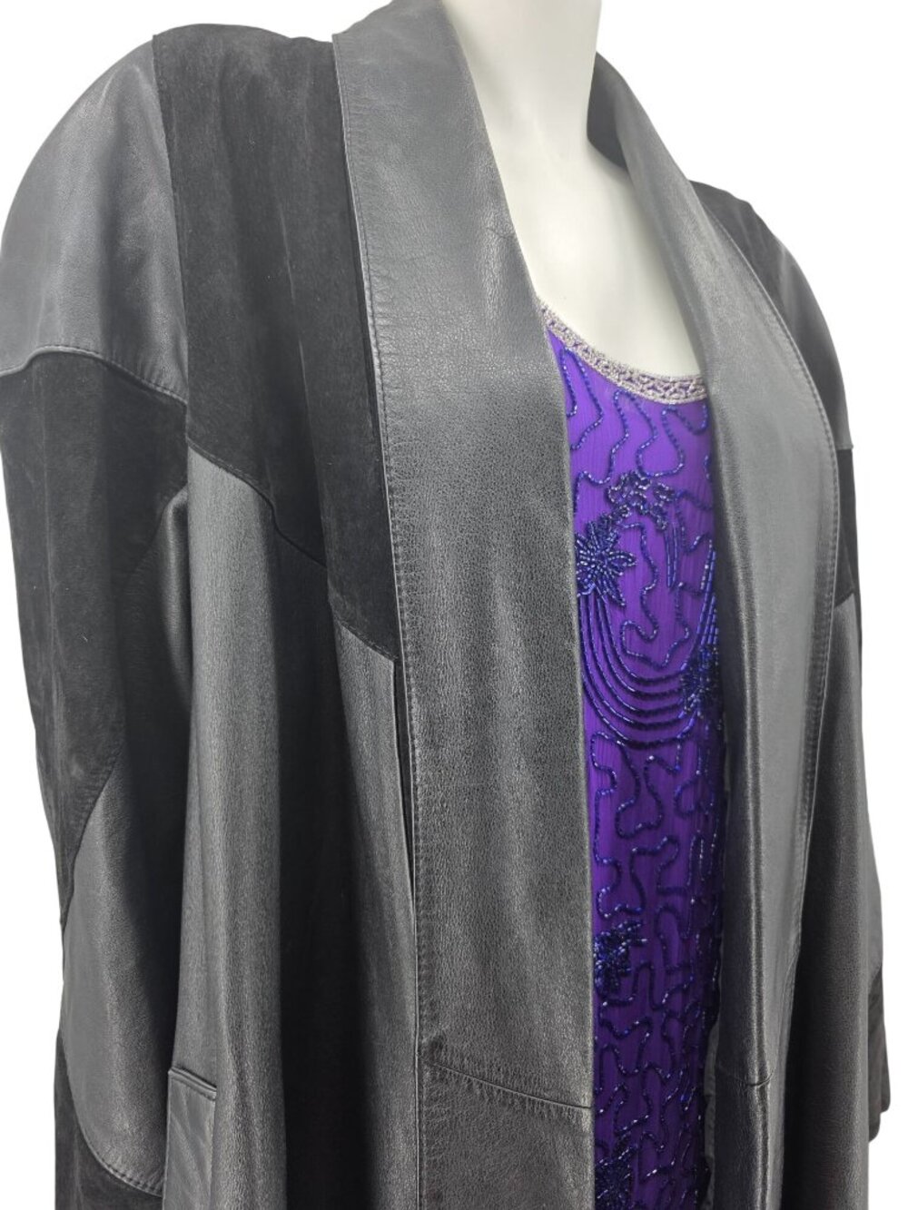 Vintage Wilsons Leather Coat Black Suede & Leather Longline Jacket XL
